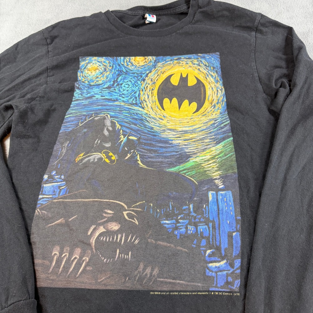 Russell Athletic Batman Starry Night Long Sleeve Shirt Black Mens Small DC Comic